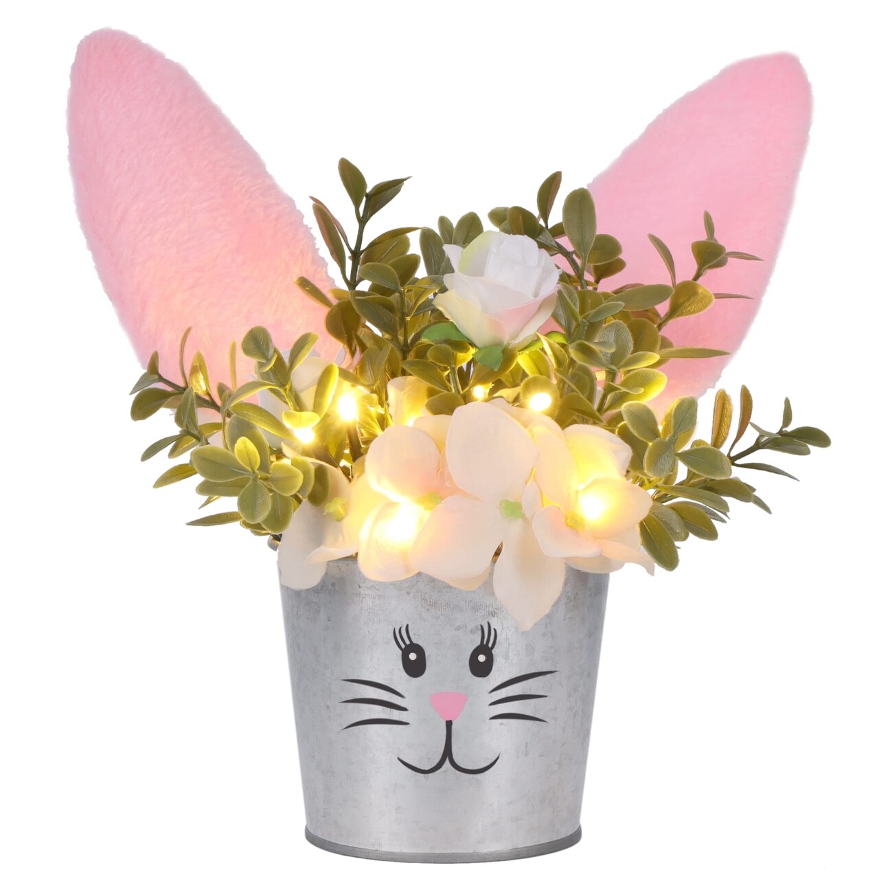 Easter Table Decorations Artificial Flower with Bunny Ear, Lighted Desk Decor Bunny Flowers, Easter Tabletop Decorations for Home Table Mantle Office Spring Party